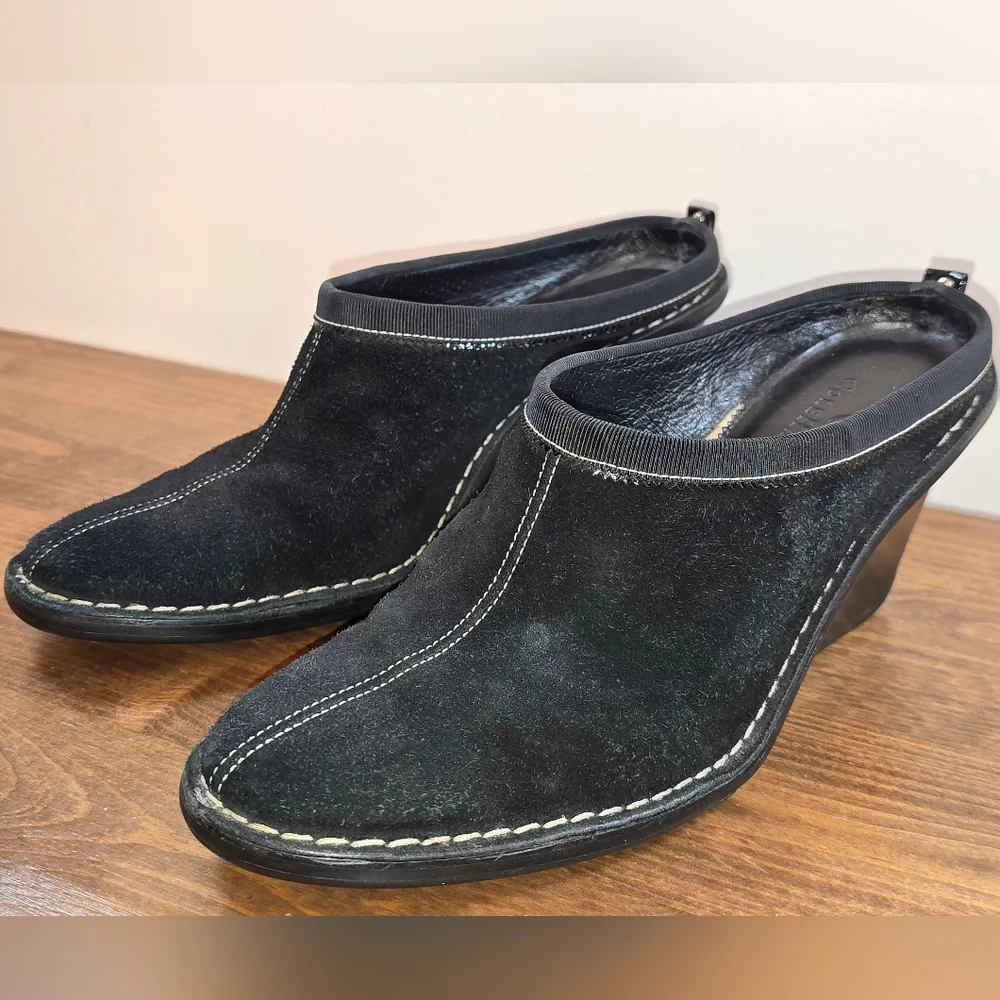Cole Haan Jaynie Black Suede Wedge Mules Women's Size 6.5B